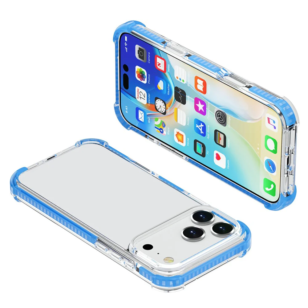 For iPhone 17 Pro Max Case Four Corners Anti Drop Clear TPU + TPE + PC Phone Cover - Transparent Blue - Image 3