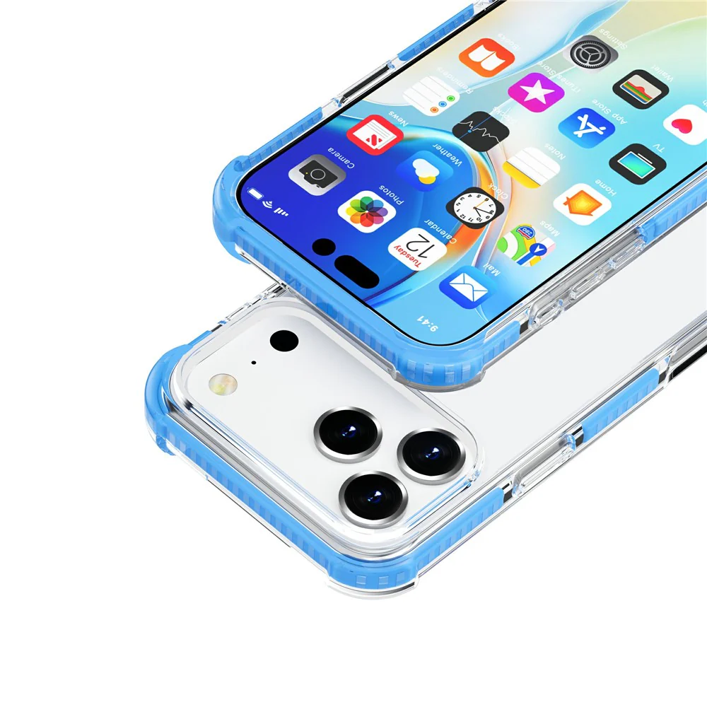 For iPhone 17 Pro Max Case Four Corners Anti Drop Clear TPU + TPE + PC Phone Cover - Transparent Blue - Image 4