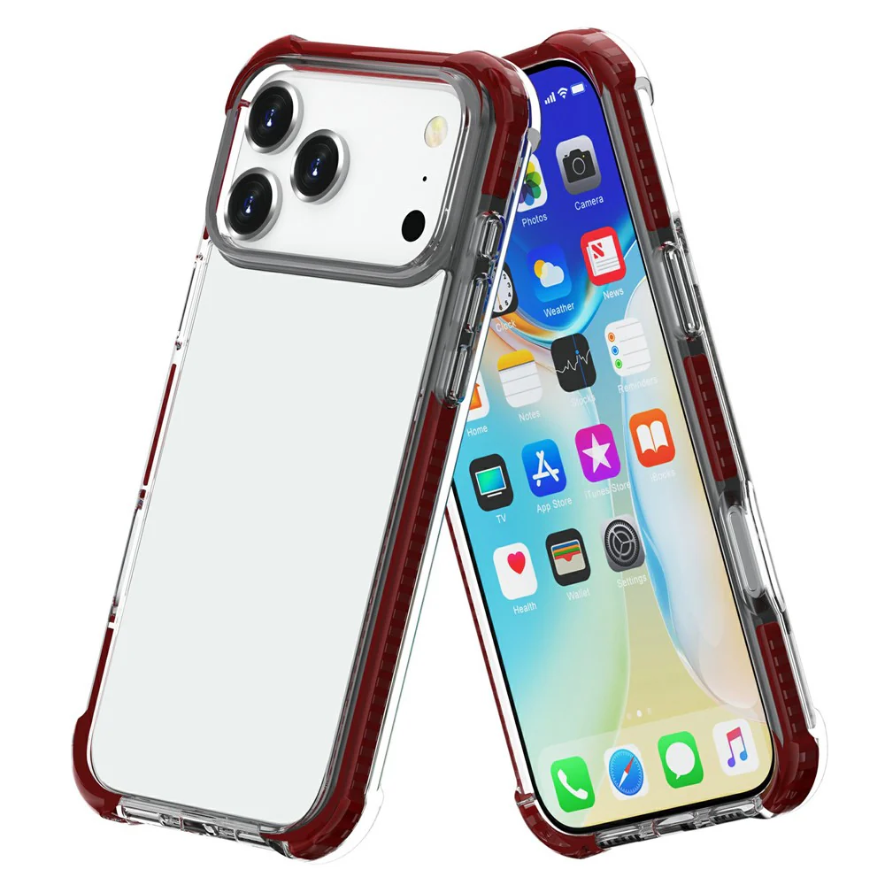 For iPhone 17 Pro Max Case Four Corners Anti Drop Clear TPU + TPE + PC Phone Cover - Transparent Brown