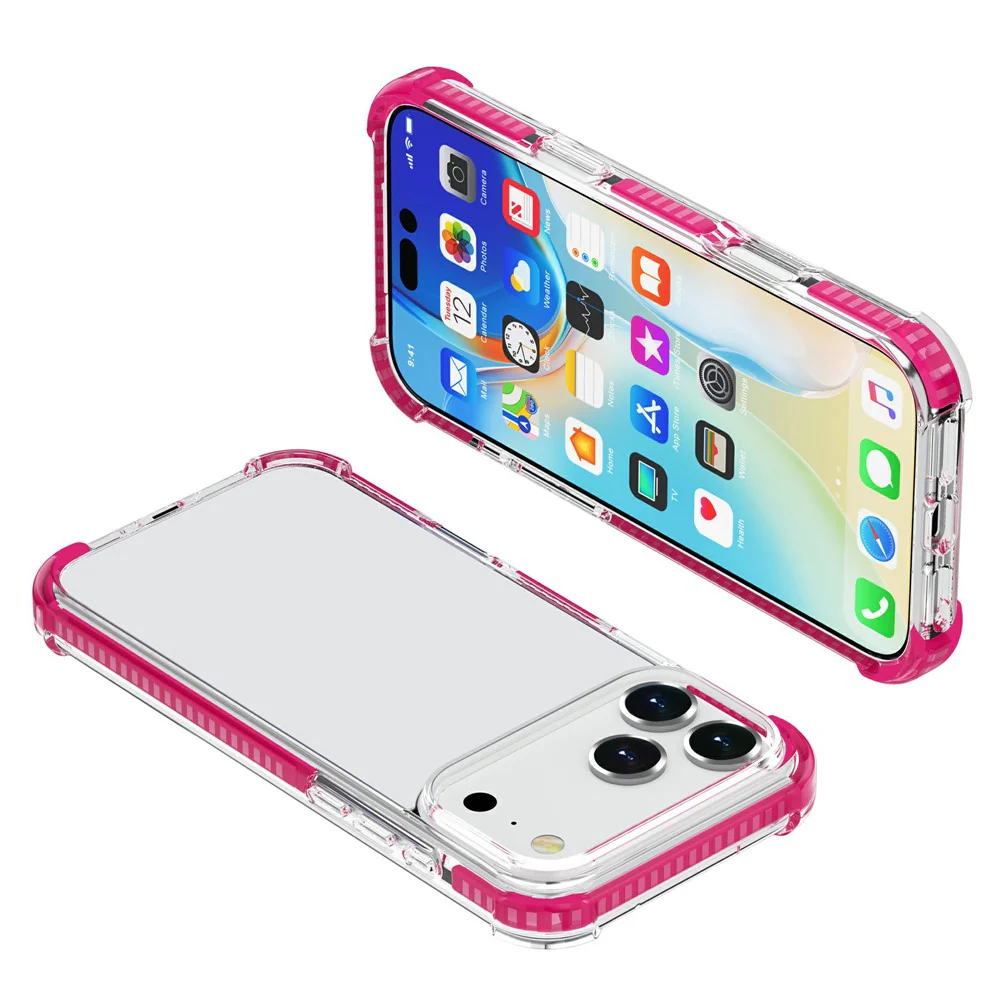 For iPhone 17 Pro Max Case Four Corners Anti Drop Clear TPU + TPE + PC Phone Cover - Transparent Pink - Image 3