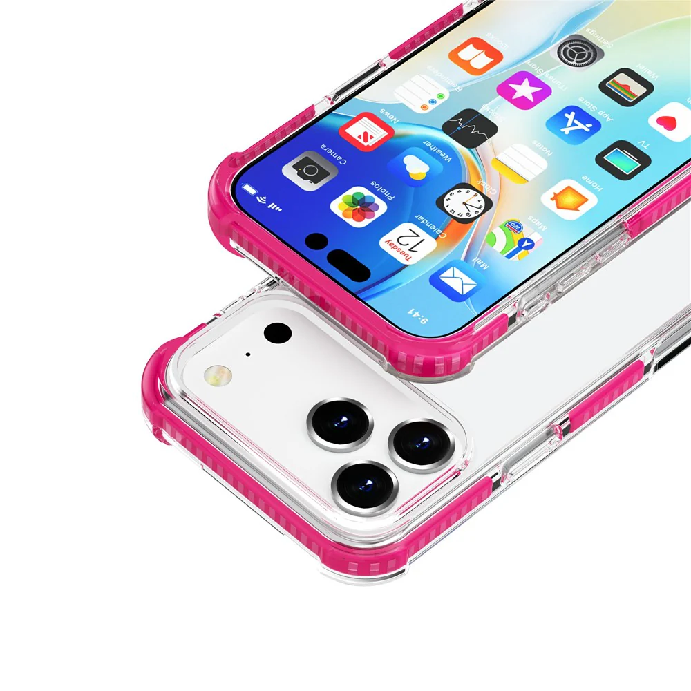 For iPhone 17 Pro Max Case Four Corners Anti Drop Clear TPU + TPE + PC Phone Cover - Transparent Pink - Image 4
