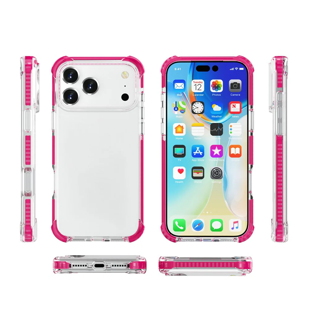 For iPhone 17 Pro Max Case Four Corners Anti Drop Clear TPU + TPE + PC Phone Cover - Transparent Pink - Image 5