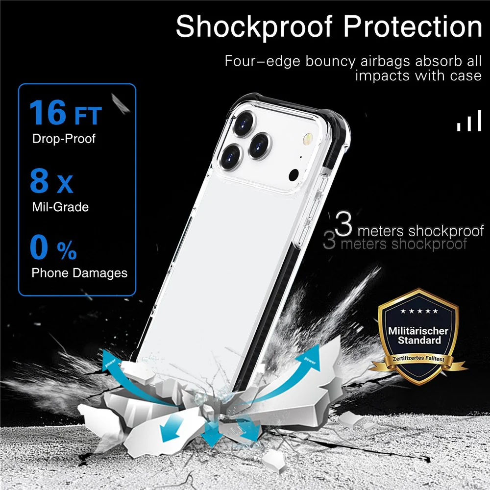 For iPhone 17 Pro Max Case Four Corners Anti Drop Clear TPU + TPE + PC Phone Cover - Transparent Pink - Image 7