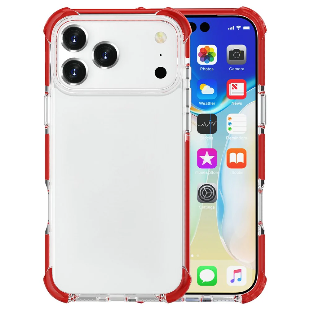 For iPhone 17 Pro Max Case Four Corners Anti Drop Clear TPU + TPE + PC Phone Cover - Transparent Red - Image 2