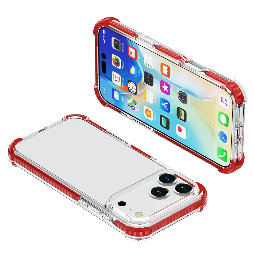 For iPhone 17 Pro Max Case Four Corners Anti Drop Clear TPU + TPE + PC Phone Cover - Transparent Red - Image 3