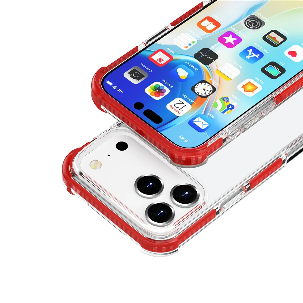For iPhone 17 Pro Max Case Four Corners Anti Drop Clear TPU + TPE + PC Phone Cover - Transparent Red - Image 4
