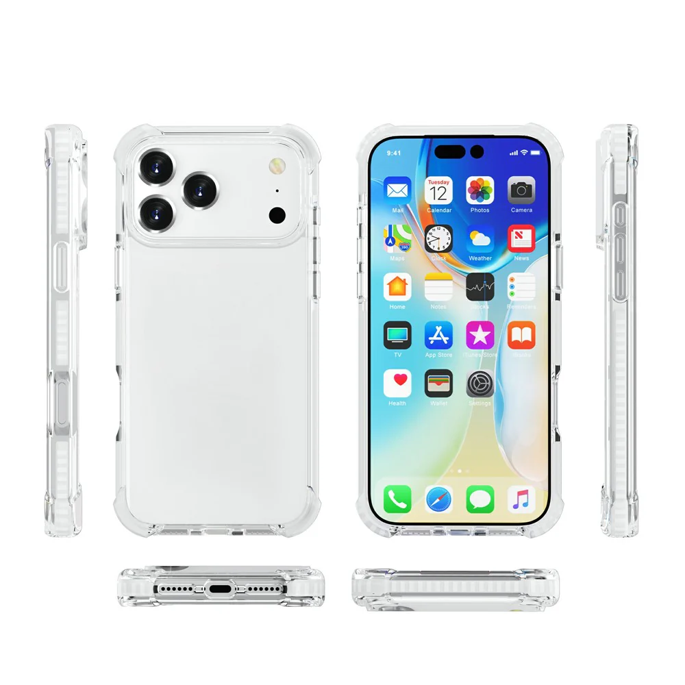 For iPhone 17 Pro Max Case Four Corners Anti Drop Clear TPU + TPE + PC Phone Cover - Transparent White - Image 5