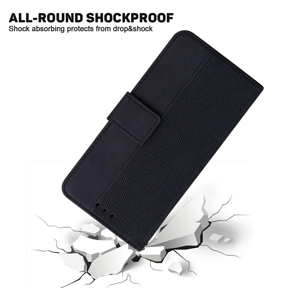 For iPhone 17 Pro Max Case Geometry Pattern Leather Wallet Phone Cover with Wrist Strap - Black - Image 4