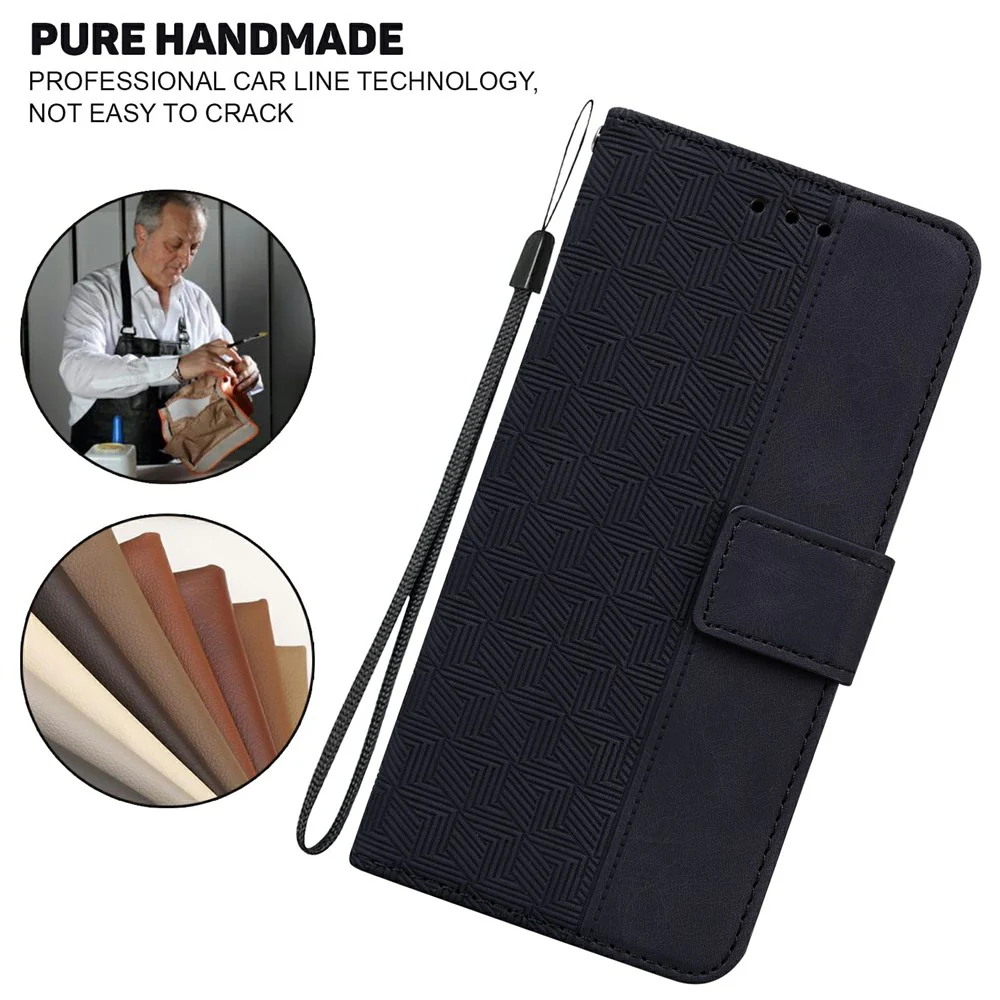 For iPhone 17 Pro Max Case Geometry Pattern Leather Wallet Phone Cover with Wrist Strap - Black - Image 5