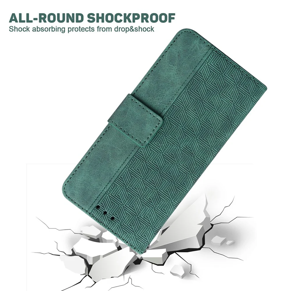 For iPhone 17 Pro Max Case Geometry Pattern Leather Wallet Phone Cover with Wrist Strap - Green - Image 4