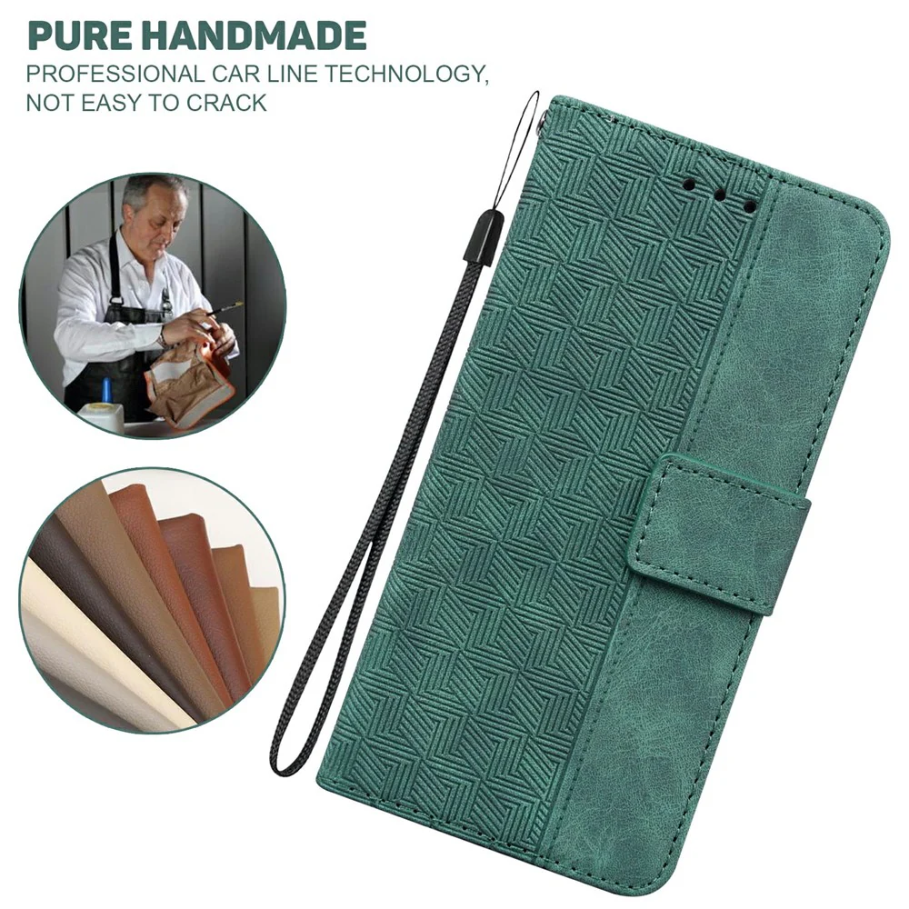 For iPhone 17 Pro Max Case Geometry Pattern Leather Wallet Phone Cover with Wrist Strap - Green - Image 5