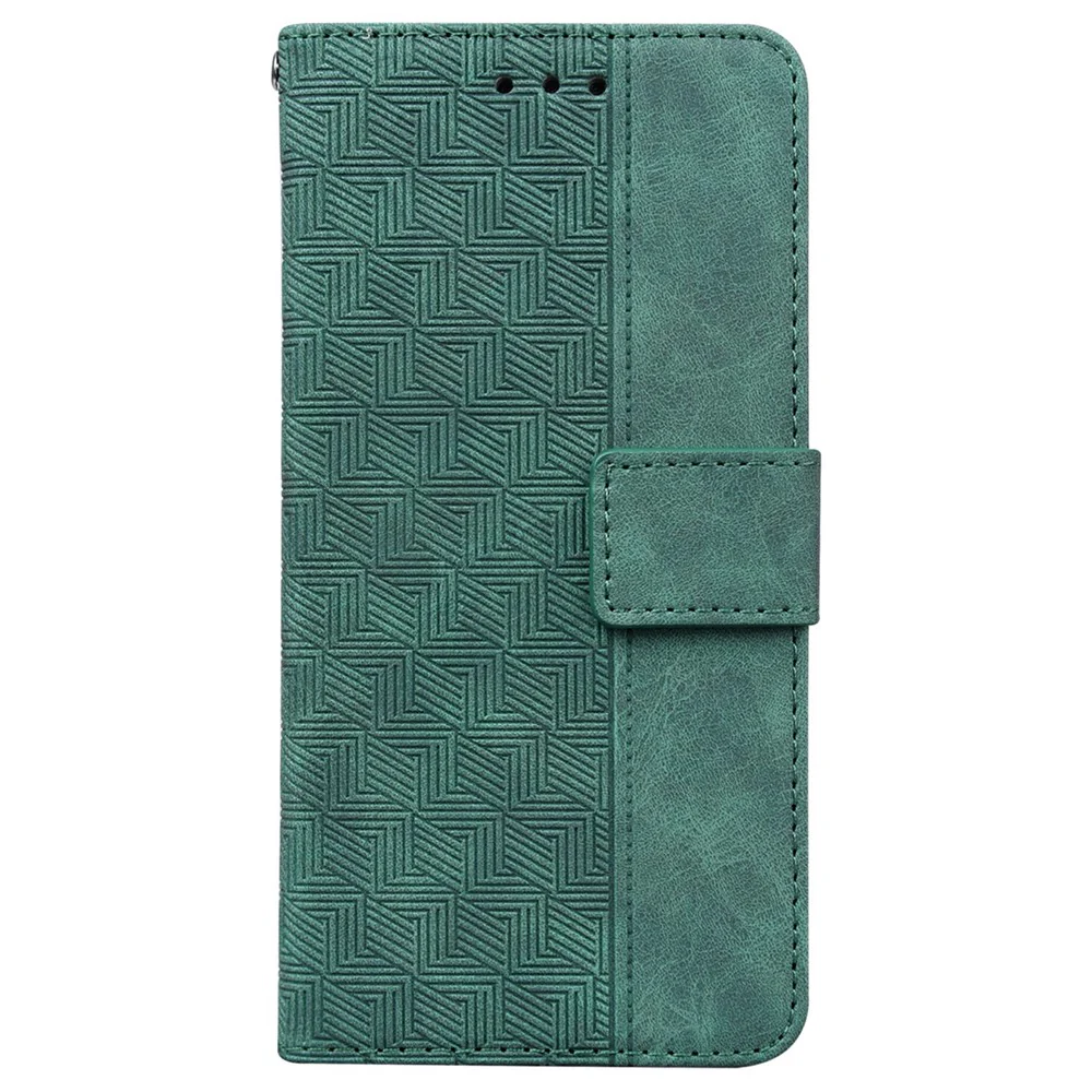 For iPhone 17 Pro Max Case Geometry Pattern Leather Wallet Phone Cover with Wrist Strap - Green - Image 6
