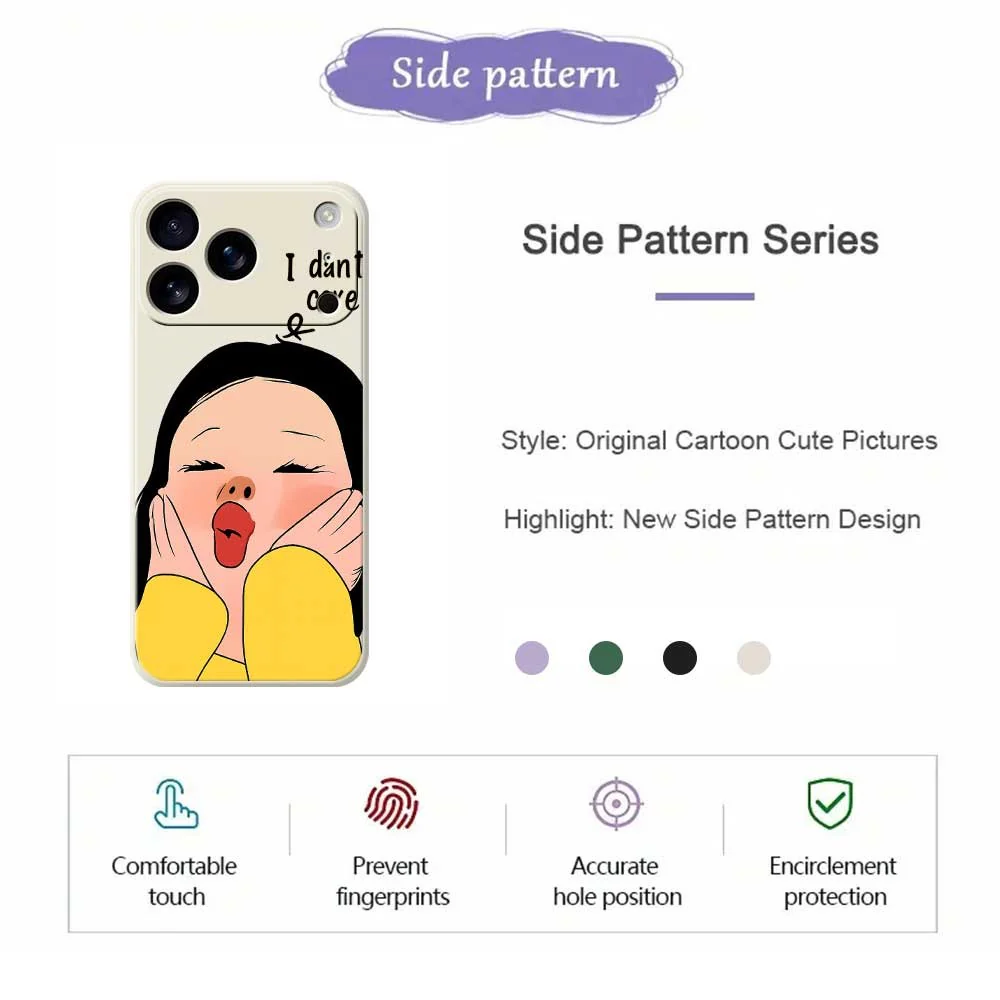 For iPhone 17 Pro Max Case Girl Holding Face Pattern Printing Straight Edge TPU Phone Back Cover - Beige - Image 2