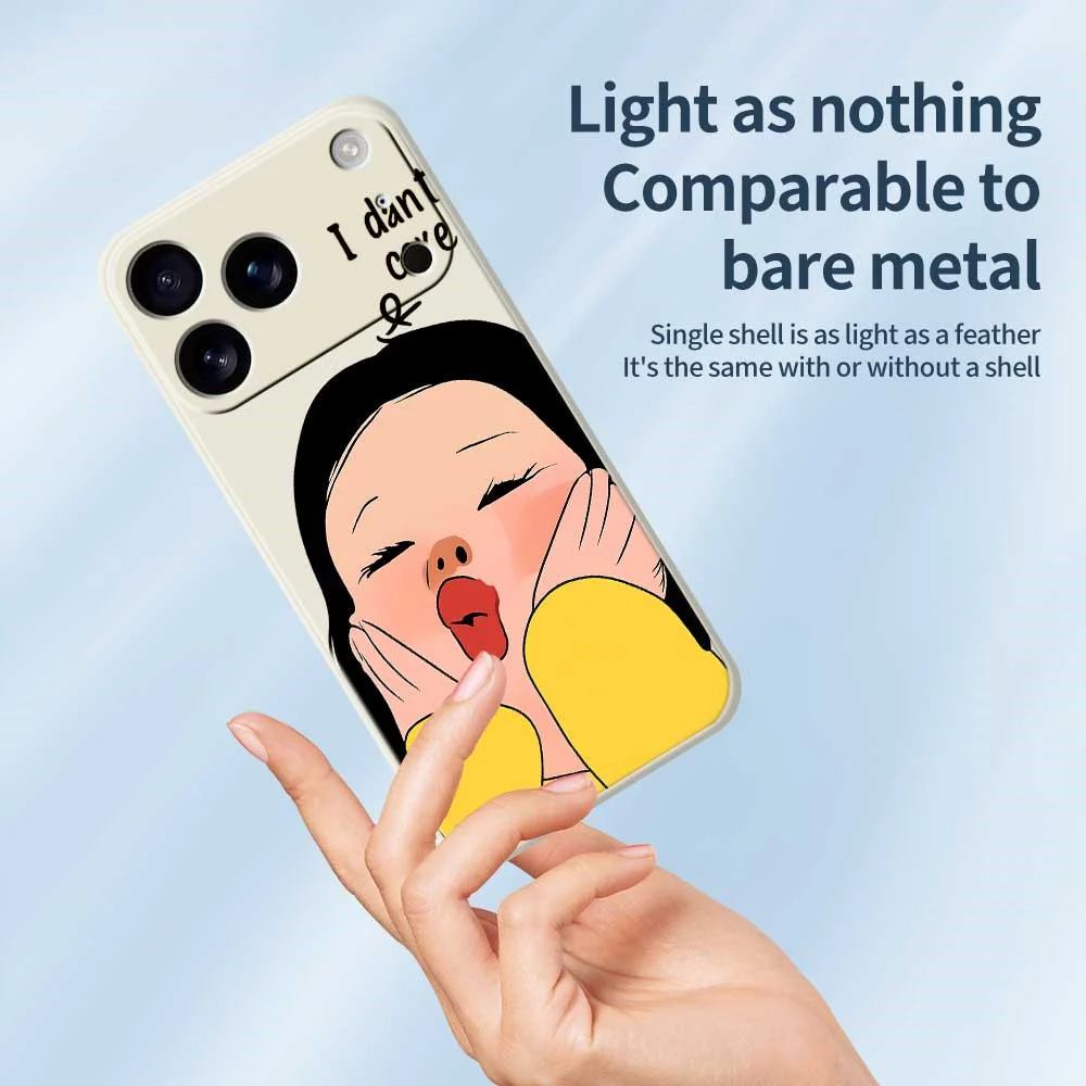 For iPhone 17 Pro Max Case Girl Holding Face Pattern Printing Straight Edge TPU Phone Back Cover - Beige - Image 4