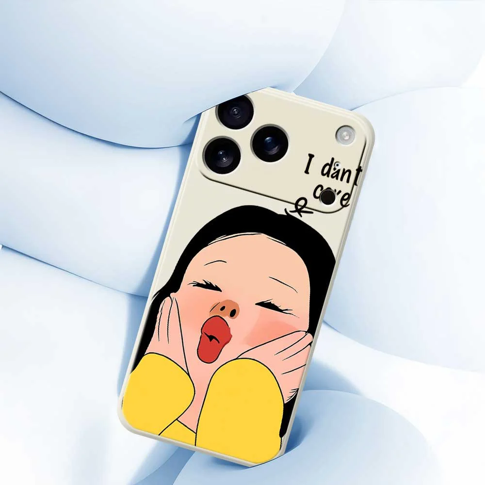 For iPhone 17 Pro Max Case Girl Holding Face Pattern Printing Straight Edge TPU Phone Back Cover - Beige - Image 5