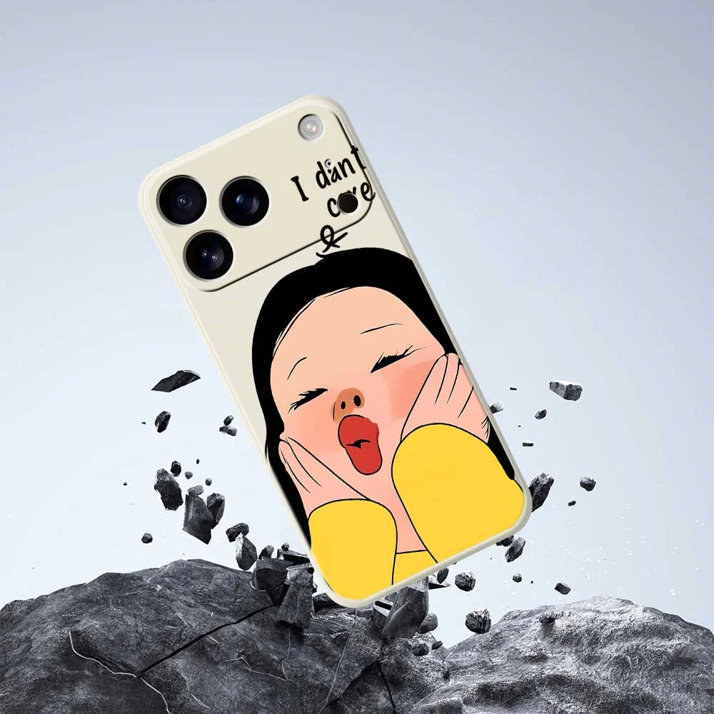 For iPhone 17 Pro Max Case Girl Holding Face Pattern Printing Straight Edge TPU Phone Back Cover - Beige - Image 7
