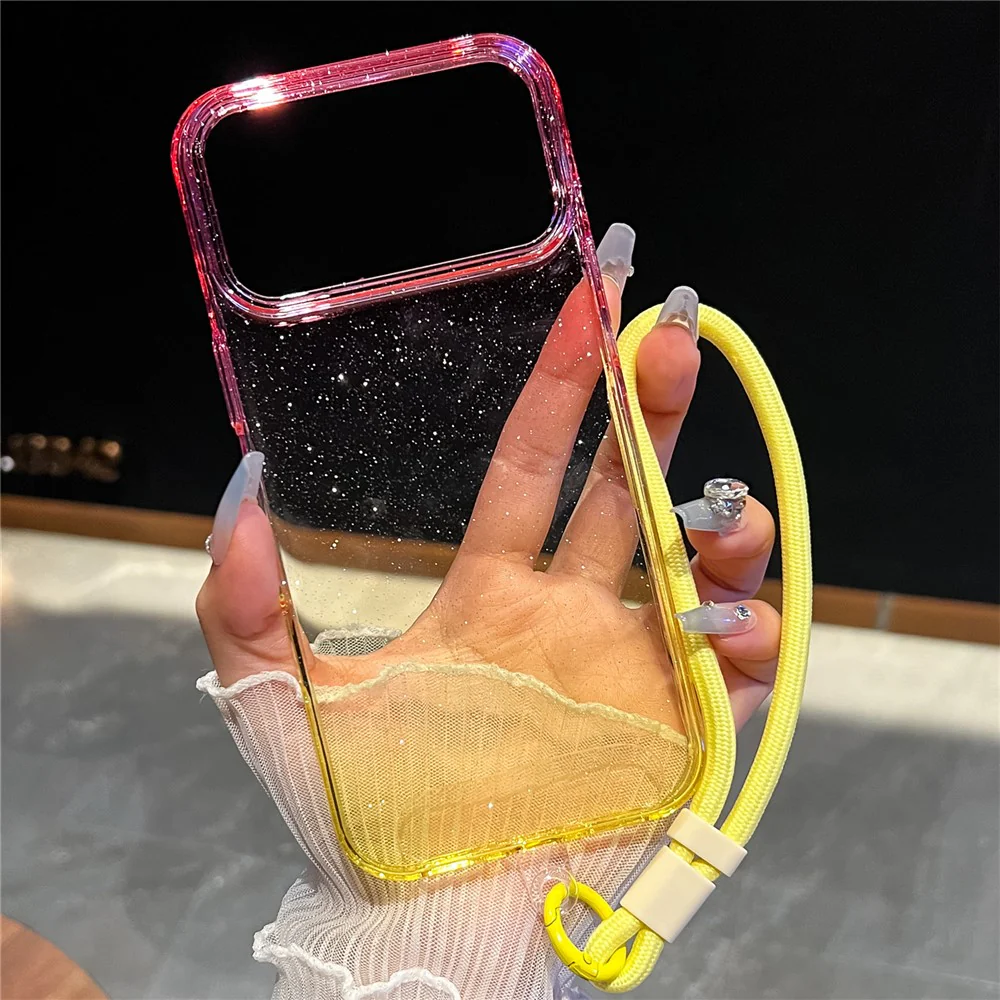 For iPhone 17 Pro Max Case Glitter Dual Color PC + TPU Clear Phone Cover with Hand Strap - Blue / Purple - Image 4