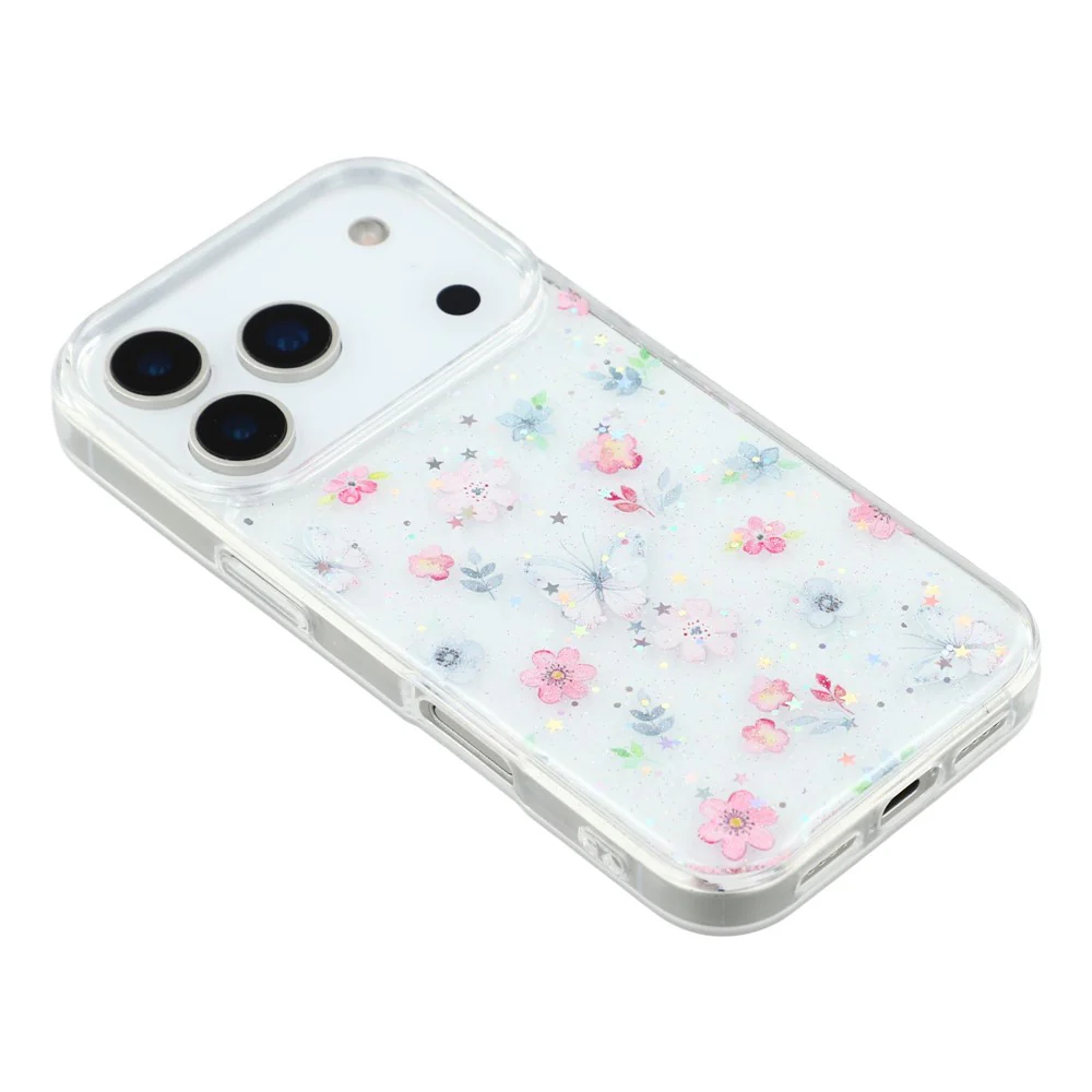 For iPhone 17 Pro Max Case Glitter Flower Epoxy Shockproof Phone Cover - Style D - Image 4