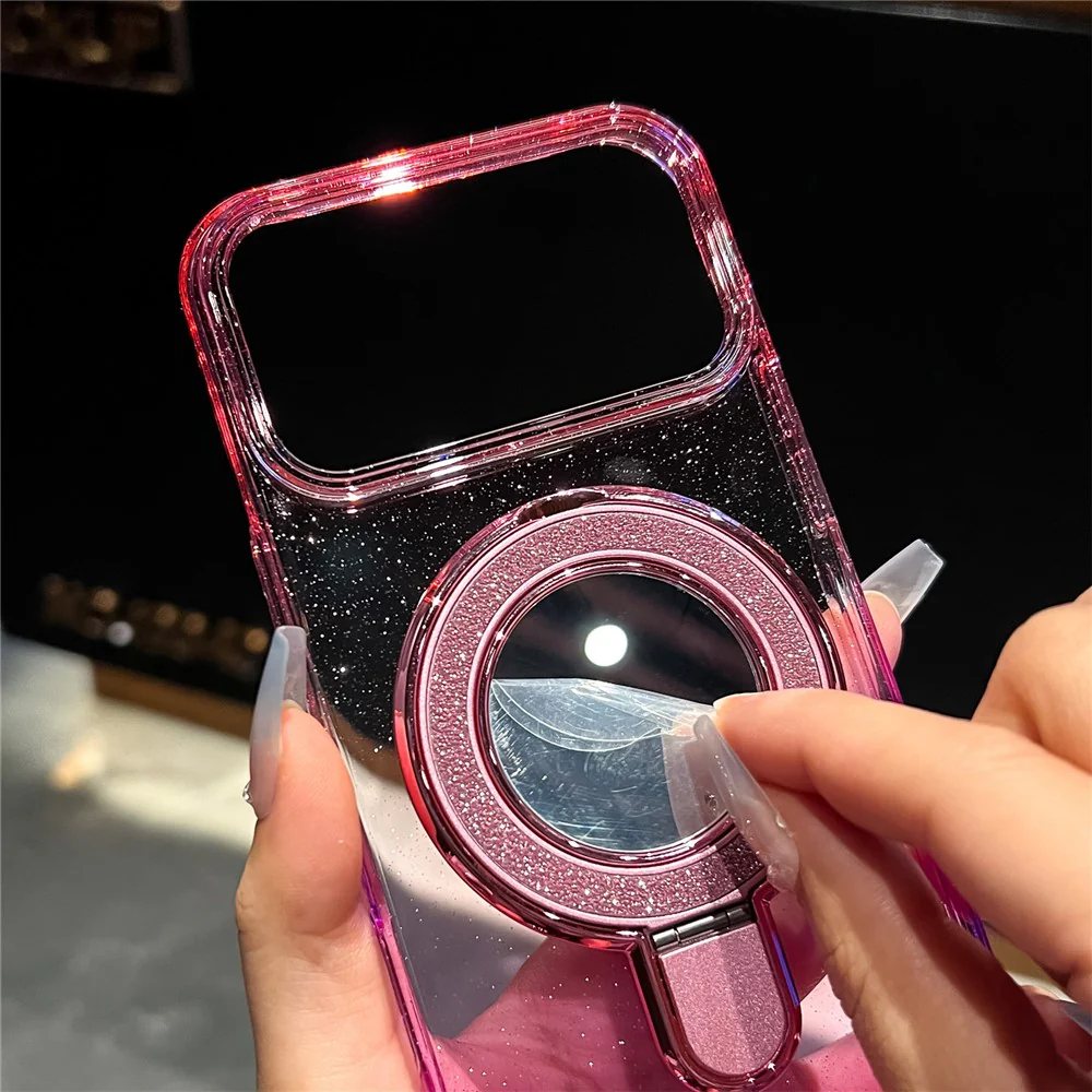 For iPhone 17 Pro Max Case Glitter PC + TPU Clear Mirror Kickstand Phone Cover with Compatible with MagSafe - Pink / Purple - Image 7