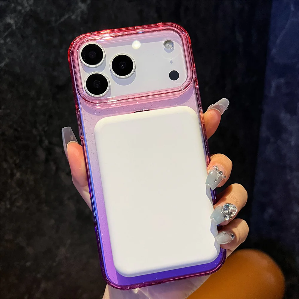 For iPhone 17 Pro Max Case Glitter PC + TPU Clear Mirror Kickstand Phone Cover with Compatible with MagSafe - Sky Blue / Purple - Image 6
