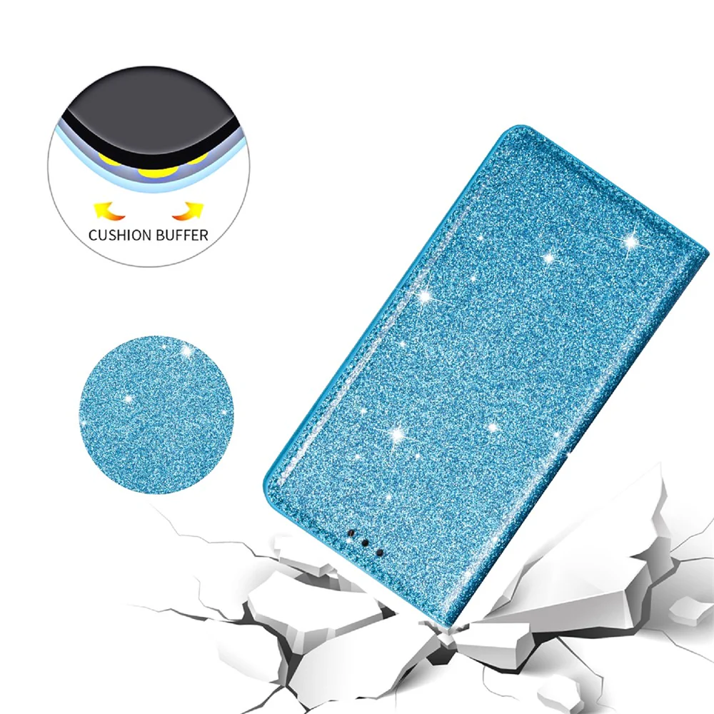 For iPhone 17 Pro Max Case Glittery PU Leather + TPU Card Slot Phone Cover - Blue - Image 5