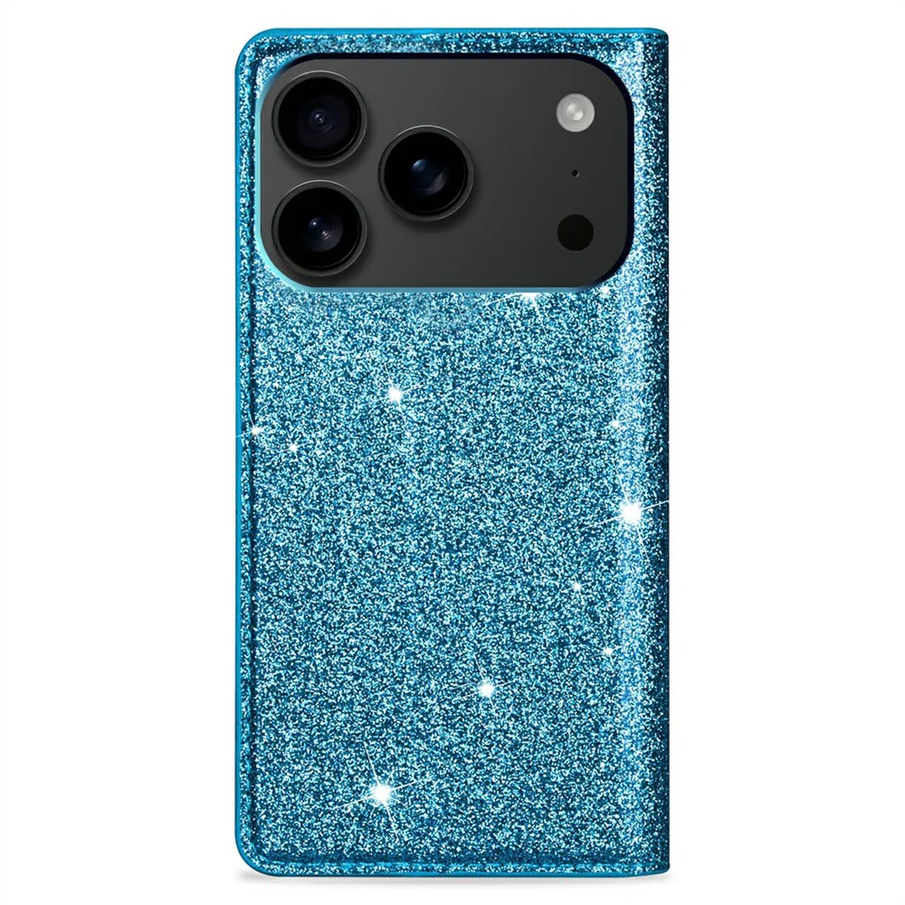 For iPhone 17 Pro Max Case Glittery PU Leather + TPU Card Slot Phone Cover - Blue - Image 7