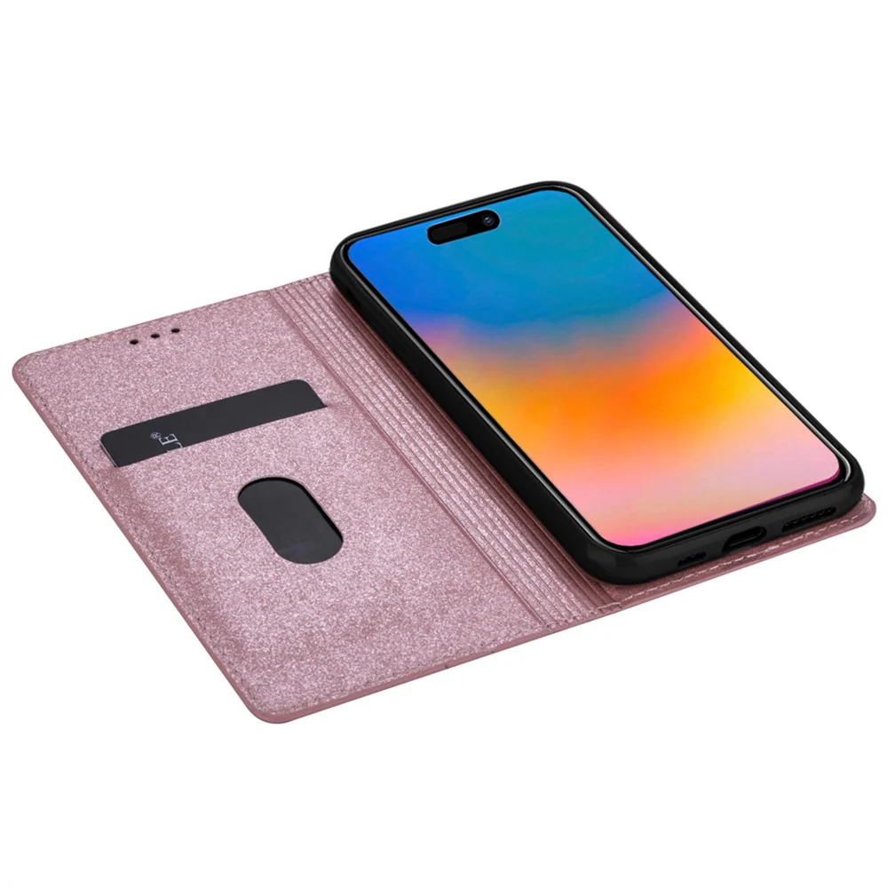 For iPhone 17 Pro Max Case Glittery PU Leather + TPU Card Slot Phone Cover - Rose Gold - Image 3