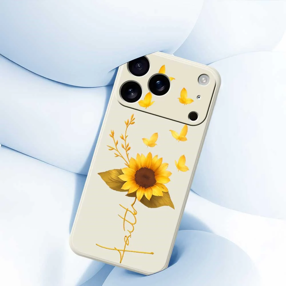 For iPhone 17 Pro Max Case Golden Butterfly Sunflower Pattern Printing Straight Edge TPU Phone Back Cover - Beige - Image 5