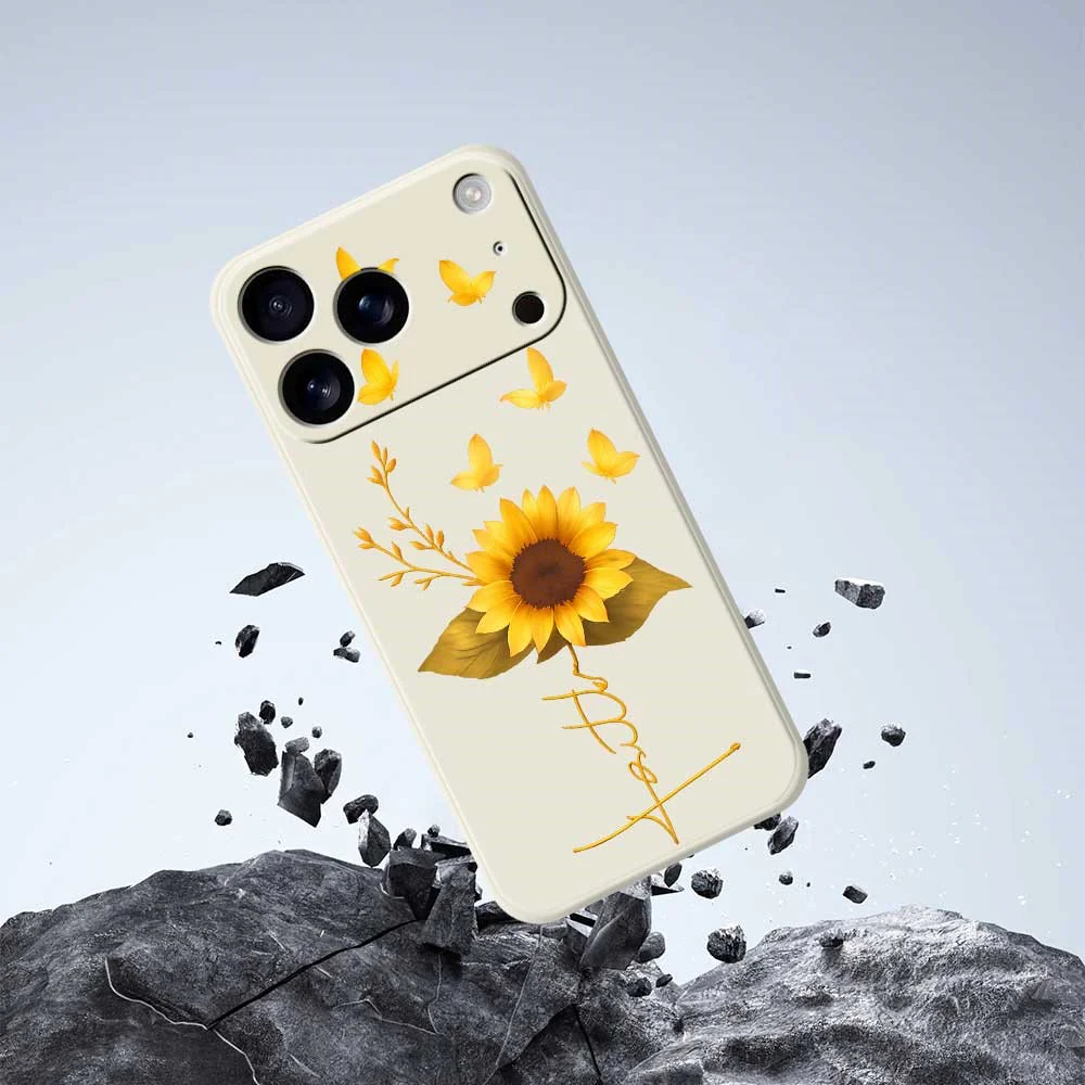 For iPhone 17 Pro Max Case Golden Butterfly Sunflower Pattern Printing Straight Edge TPU Phone Back Cover - Green - Image 7
