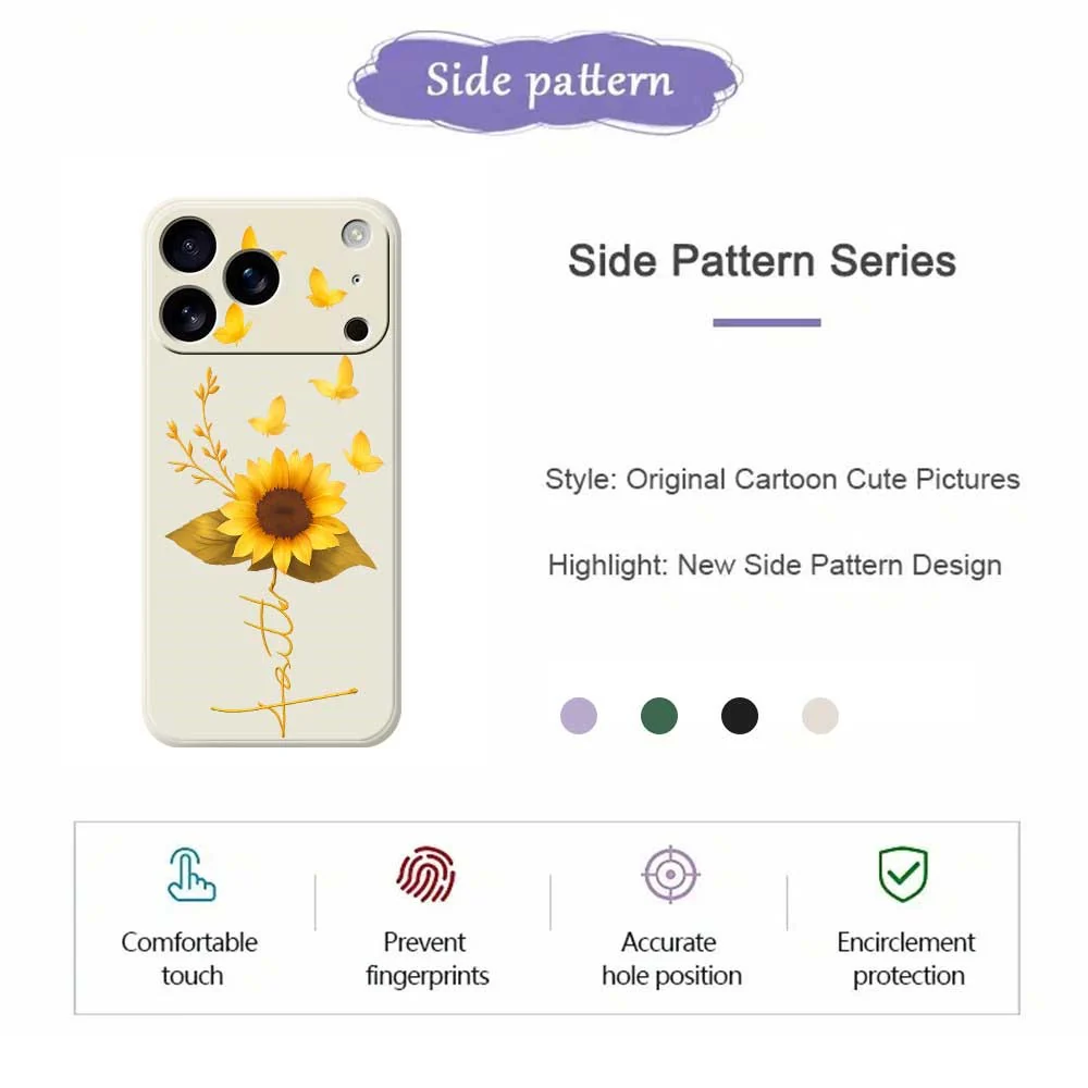 For iPhone 17 Pro Max Case Golden Butterfly Sunflower Pattern Printing Straight Edge TPU Phone Back Cover - Purple - Image 2
