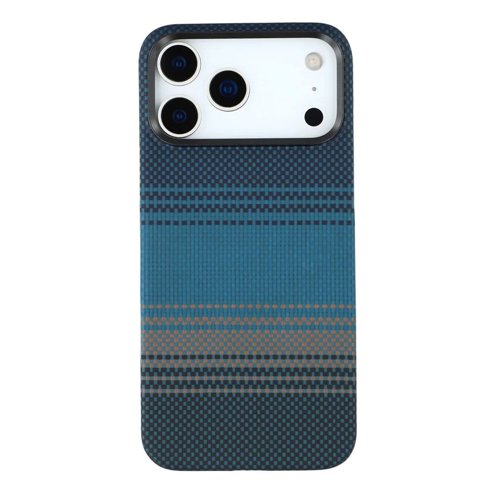 For iPhone 17 Pro Max Case Gradient Aramid Fiber Magnetic Phone Cover with Metal Lens Frame - Blue Floating Weave - Image 3
