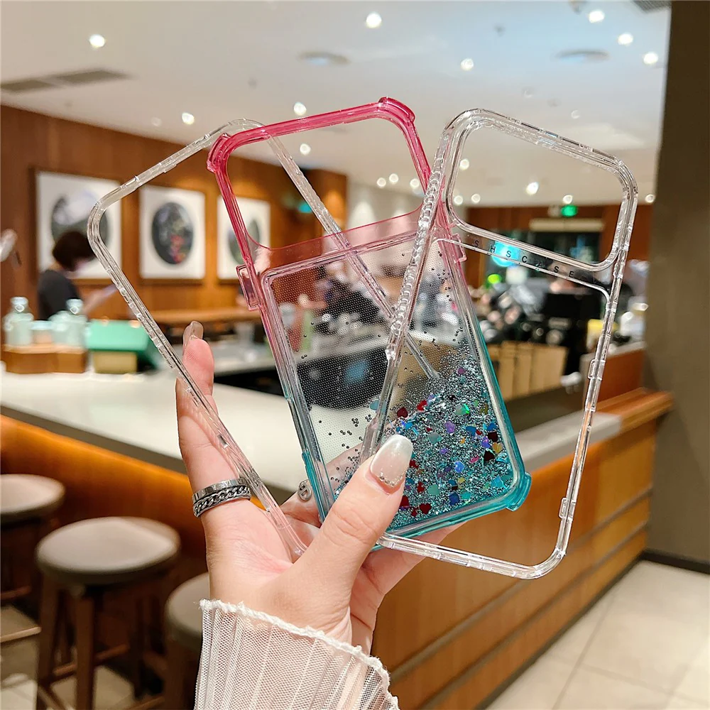 For iPhone 17 Pro Max Case Gradient Quicksand Liquid Flowing Sparkle TPU + PC Back Cover - Pink  /  Baby Blue - Image 2