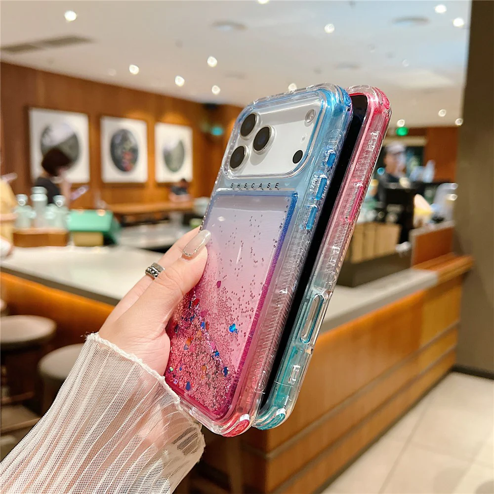 For iPhone 17 Pro Max Case Gradient Quicksand Liquid Flowing Sparkle TPU + PC Back Cover - Pink / Purple - Image 3