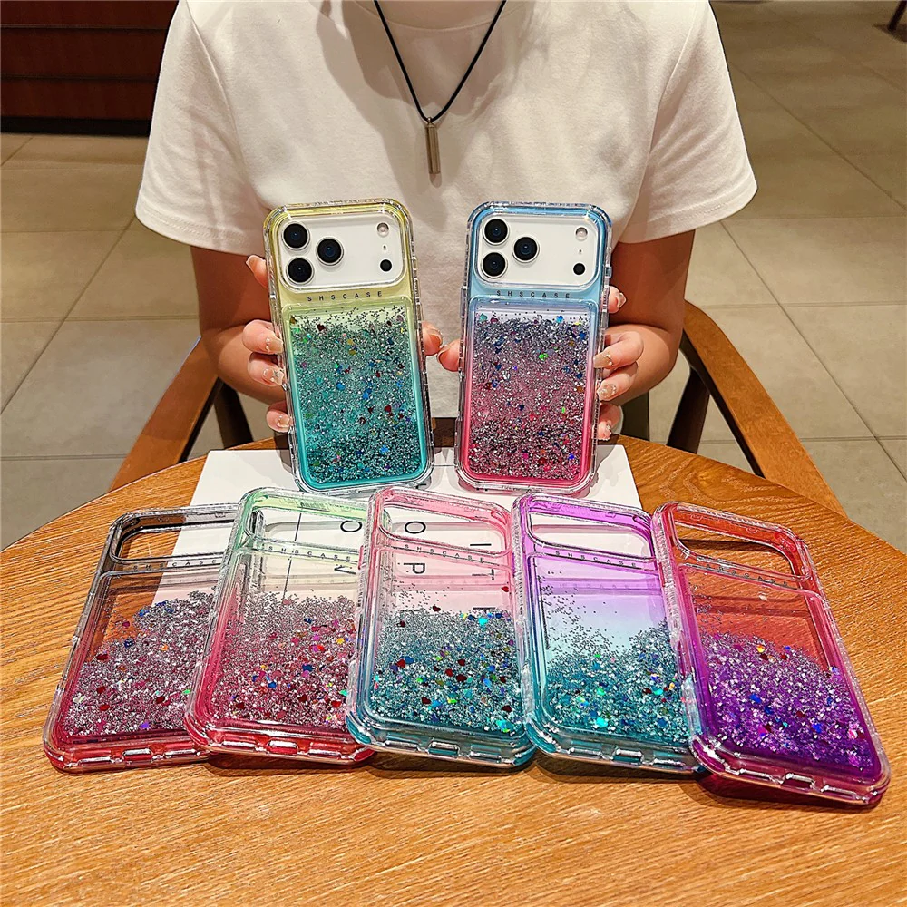For iPhone 17 Pro Max Case Gradient Quicksand Liquid Flowing Sparkle TPU + PC Back Cover - Pink / Purple - Image 5
