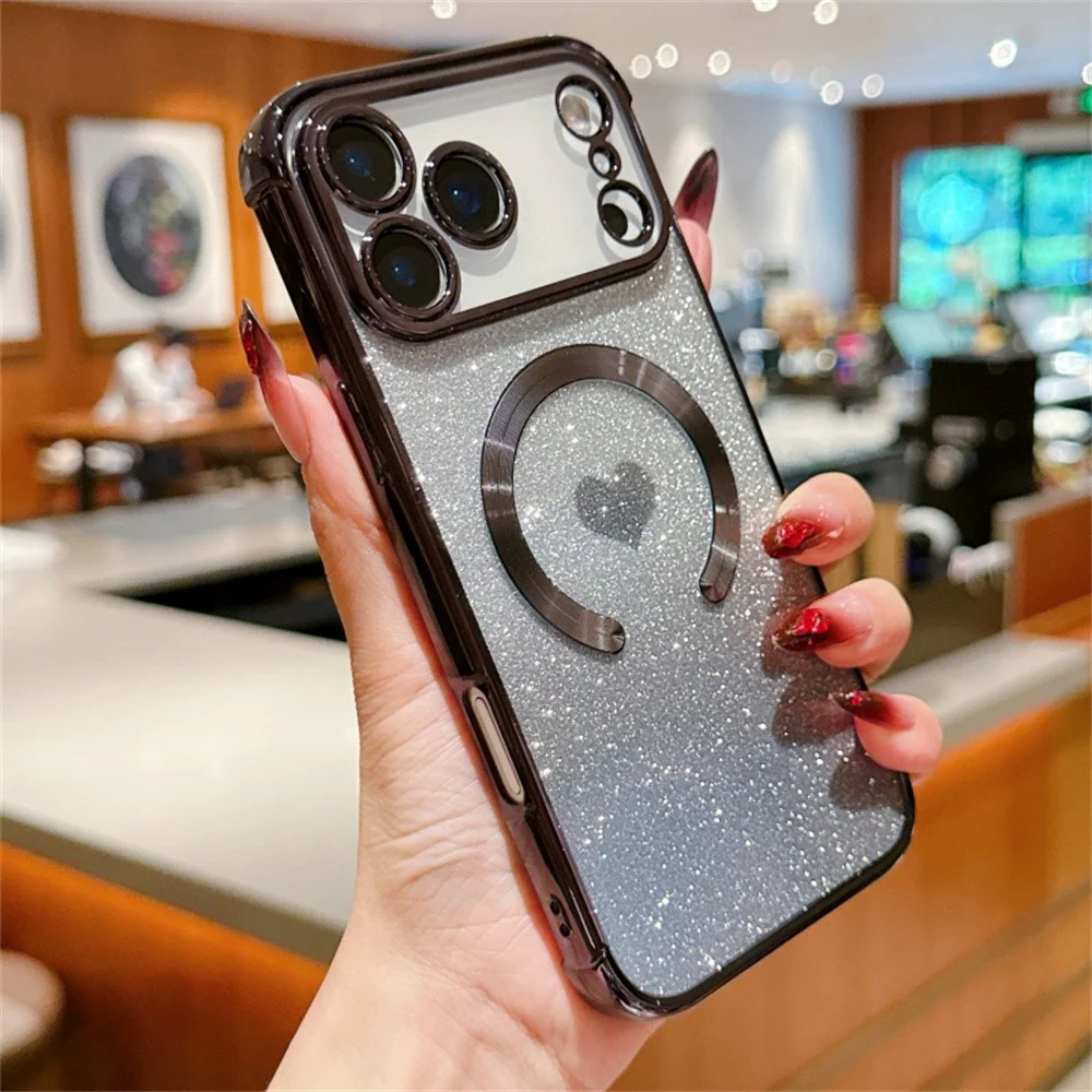 For iPhone 17 Pro Max Case Gradient Sparkle TPU Phone Cover Compatible with MagSafe - Black - Image 2