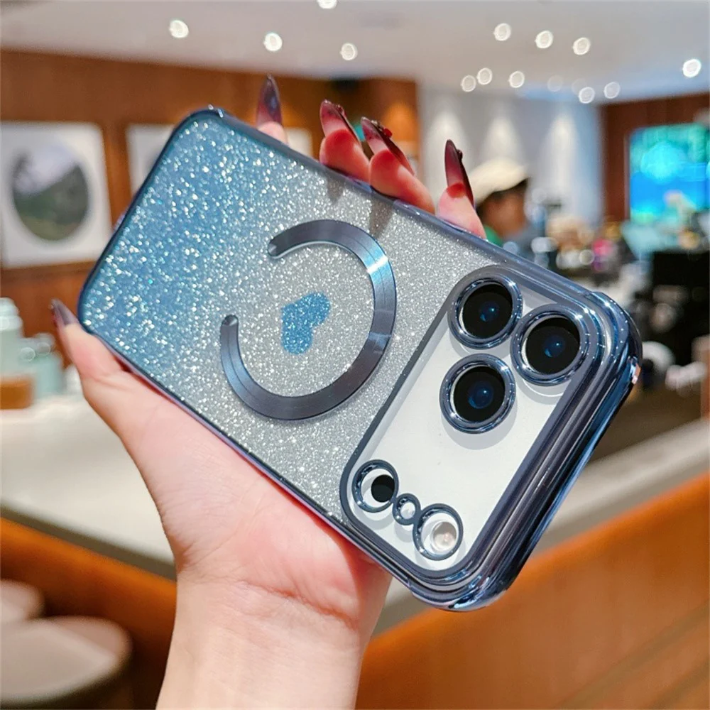 For iPhone 17 Pro Max Case Gradient Sparkle TPU Phone Cover Compatible with MagSafe - Blue - Image 3