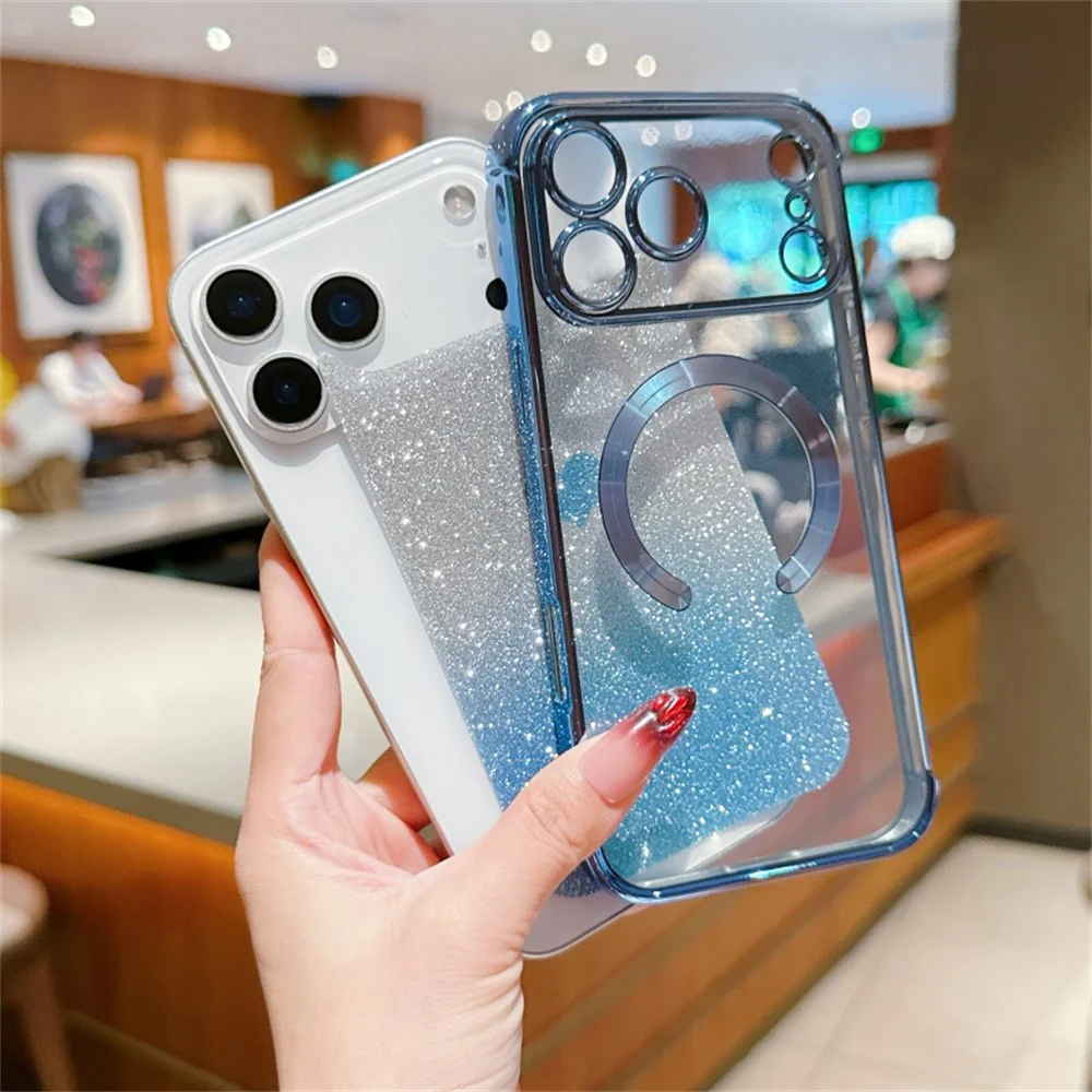 For iPhone 17 Pro Max Case Gradient Sparkle TPU Phone Cover Compatible with MagSafe - Blue - Image 4