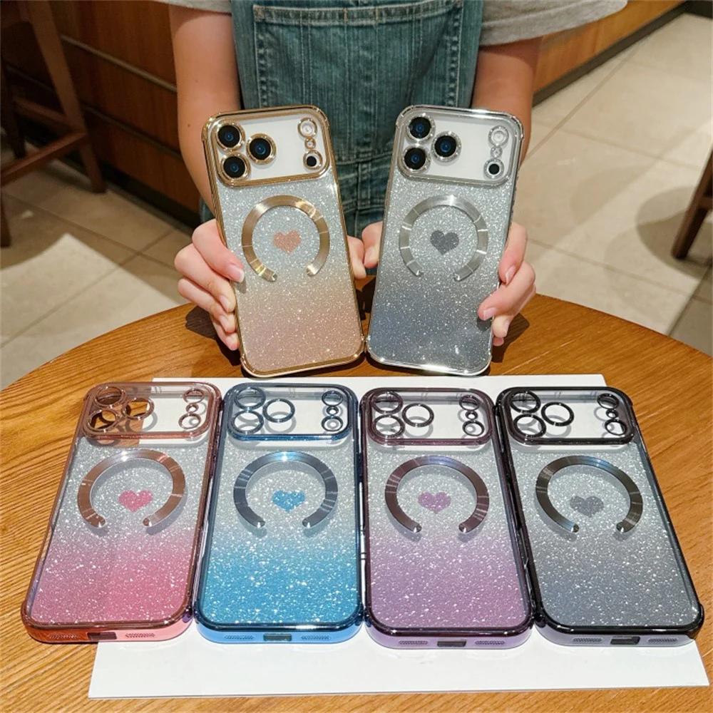 For iPhone 17 Pro Max Case Gradient Sparkle TPU Phone Cover Compatible with MagSafe - Blue - Image 5