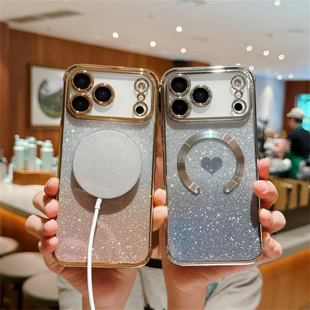 For iPhone 17 Pro Max Case Gradient Sparkle TPU Phone Cover Compatible with MagSafe - Gold - Image 4