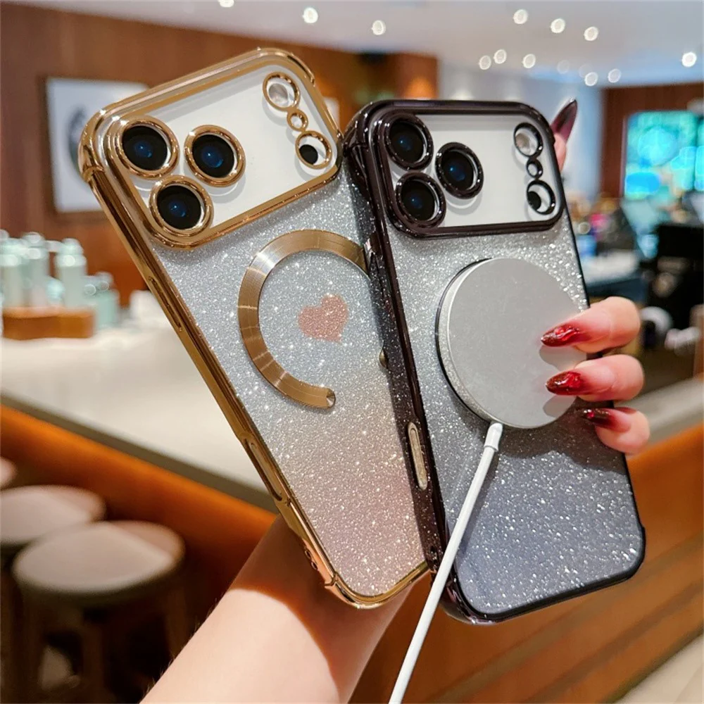 For iPhone 17 Pro Max Case Gradient Sparkle TPU Phone Cover Compatible with MagSafe - Silver - Image 4