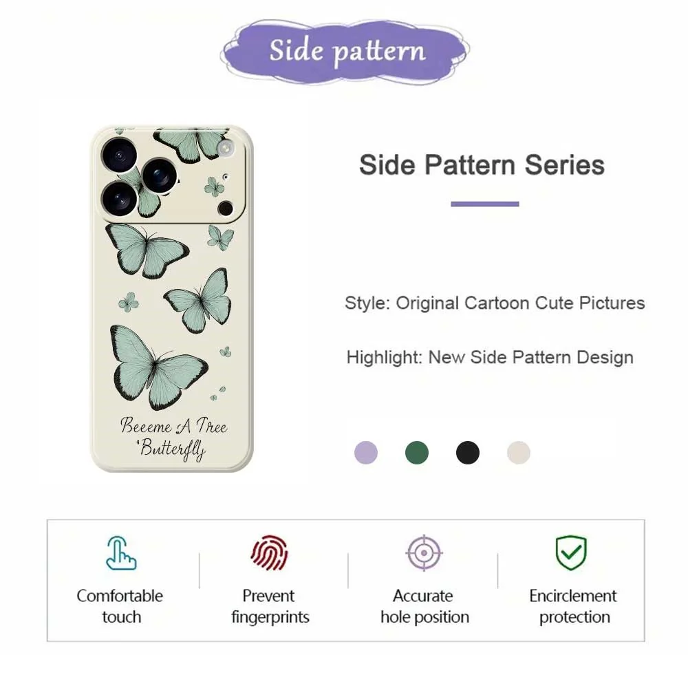 For iPhone 17 Pro Max Case Green Butterfly Pattern Printing Straight Edge TPU Phone Back Cover - Beige - Image 2