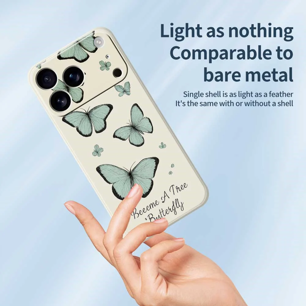 For iPhone 17 Pro Max Case Green Butterfly Pattern Printing Straight Edge TPU Phone Back Cover - Beige - Image 4