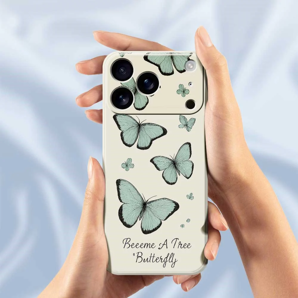 For iPhone 17 Pro Max Case Green Butterfly Pattern Printing Straight Edge TPU Phone Back Cover - Green - Image 6