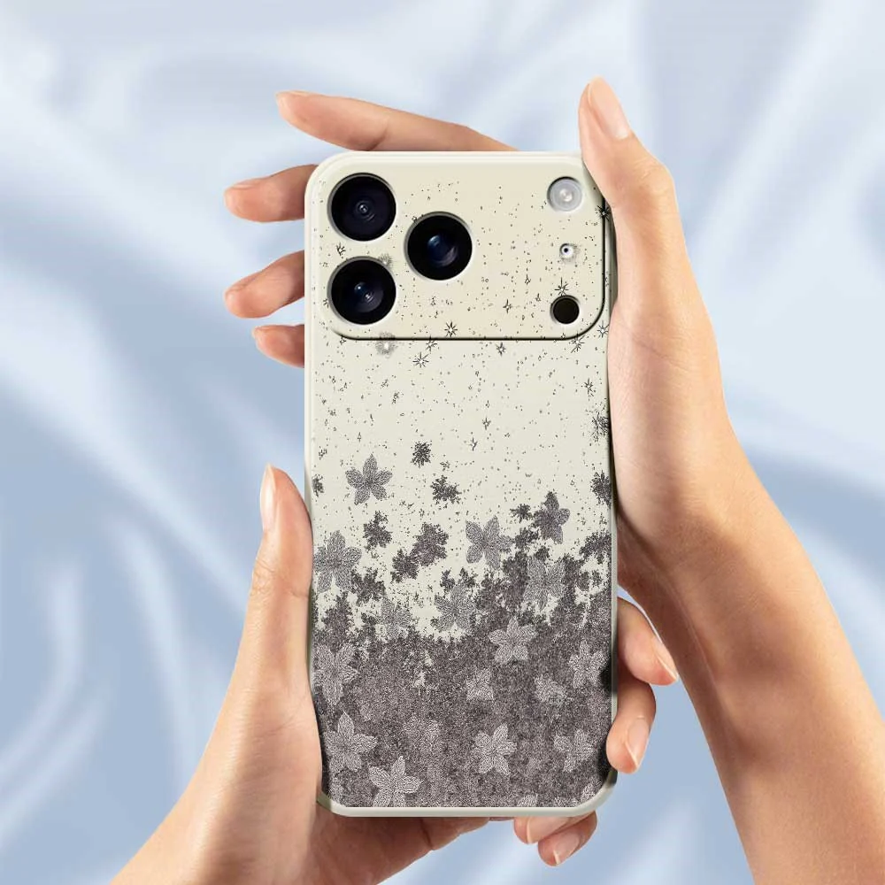 For iPhone 17 Pro Max Case Grey Flowers Pattern Printing Straight Edge TPU Phone Back Cover - Black - Image 6
