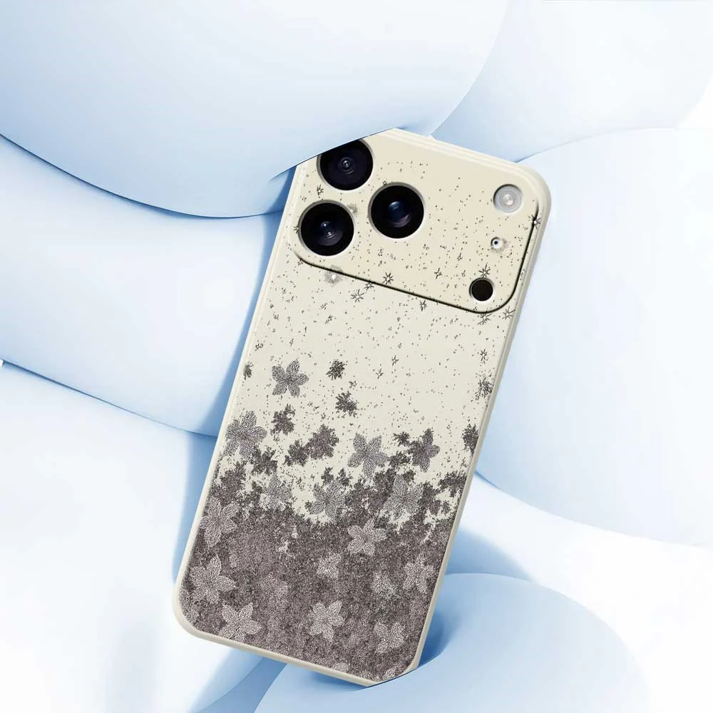 For iPhone 17 Pro Max Case Grey Flowers Pattern Printing Straight Edge TPU Phone Back Cover - Green - Image 5