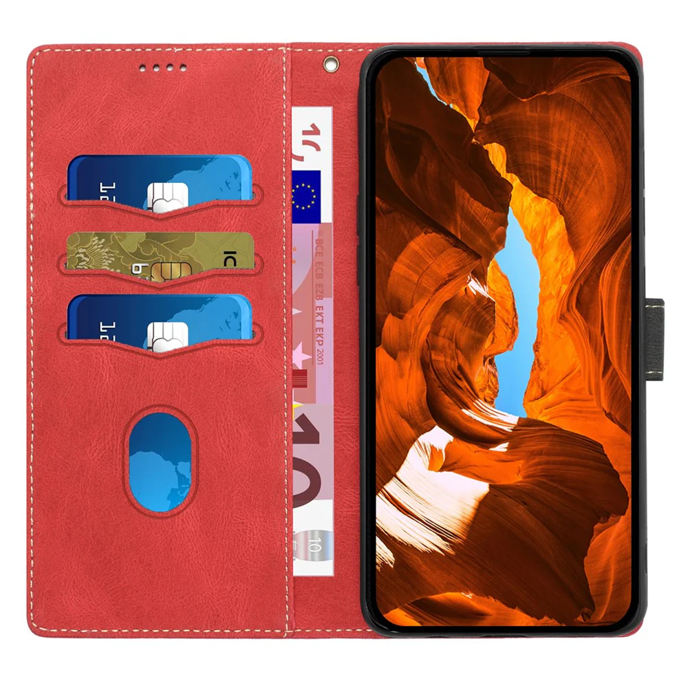 For iPhone 17 Pro Max Case Grid Splicing Stand Wallet Leather Phone Cover - Red - Image 2