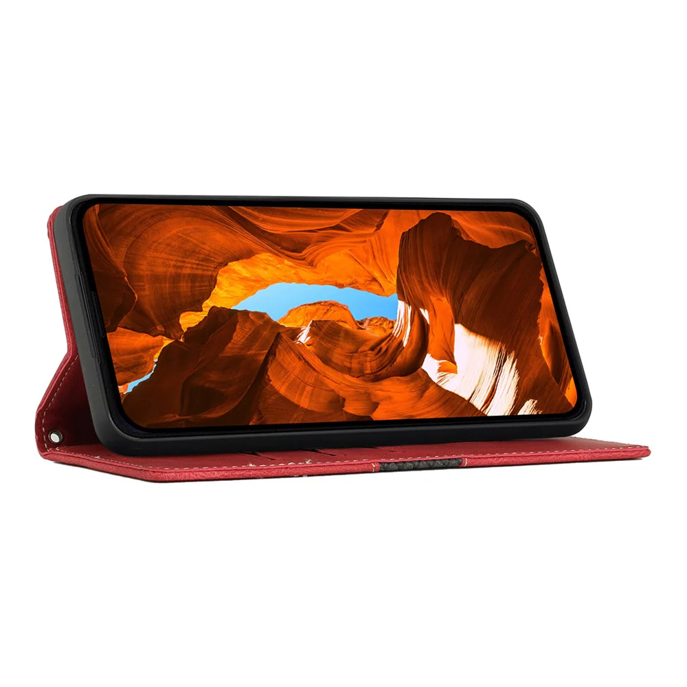 For iPhone 17 Pro Max Case Grid Splicing Stand Wallet Leather Phone Cover - Red - Image 3