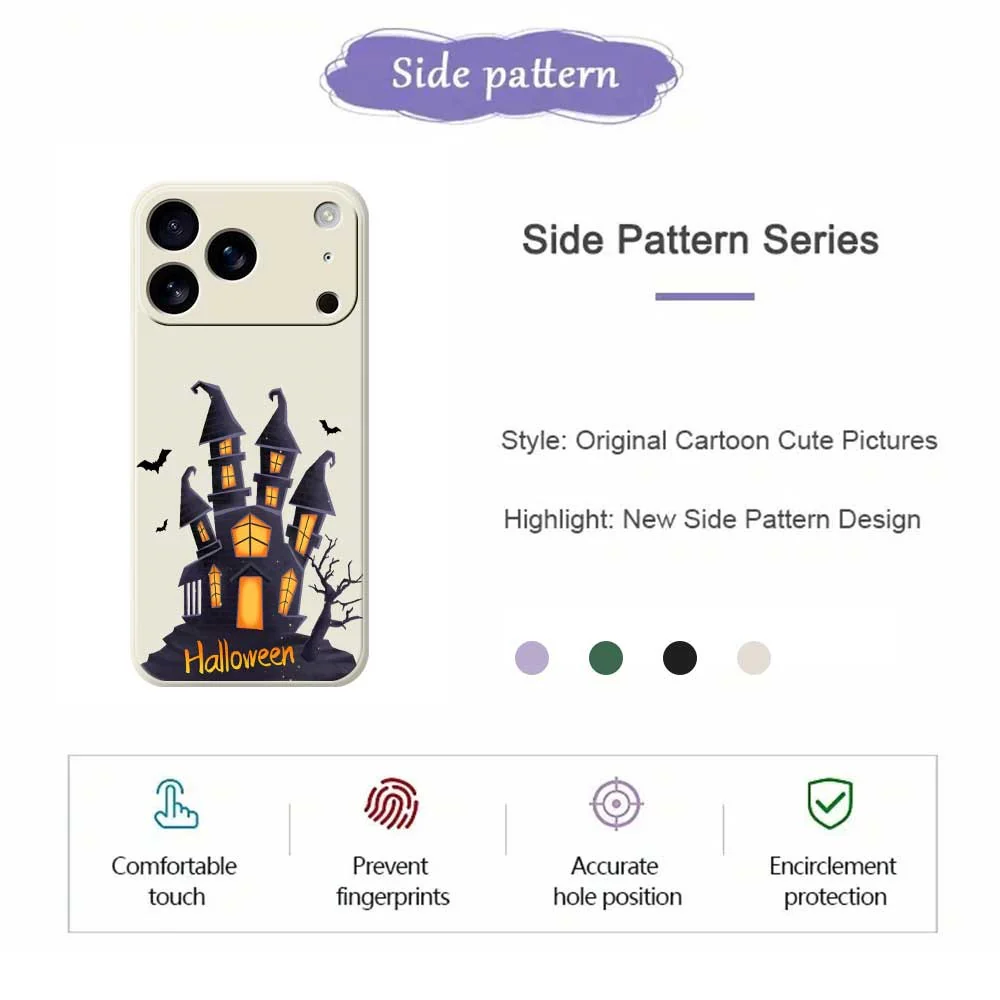 For iPhone 17 Pro Max Case Halloween Castle Pattern Printing Straight Edge TPU Phone Back Cover - Green - Image 7
