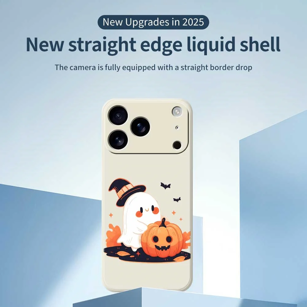 For iPhone 17 Pro Max Case Halloween Ghost Pumpkin Pattern Printing Straight Edge TPU Phone Back Cover - Black - Image 2