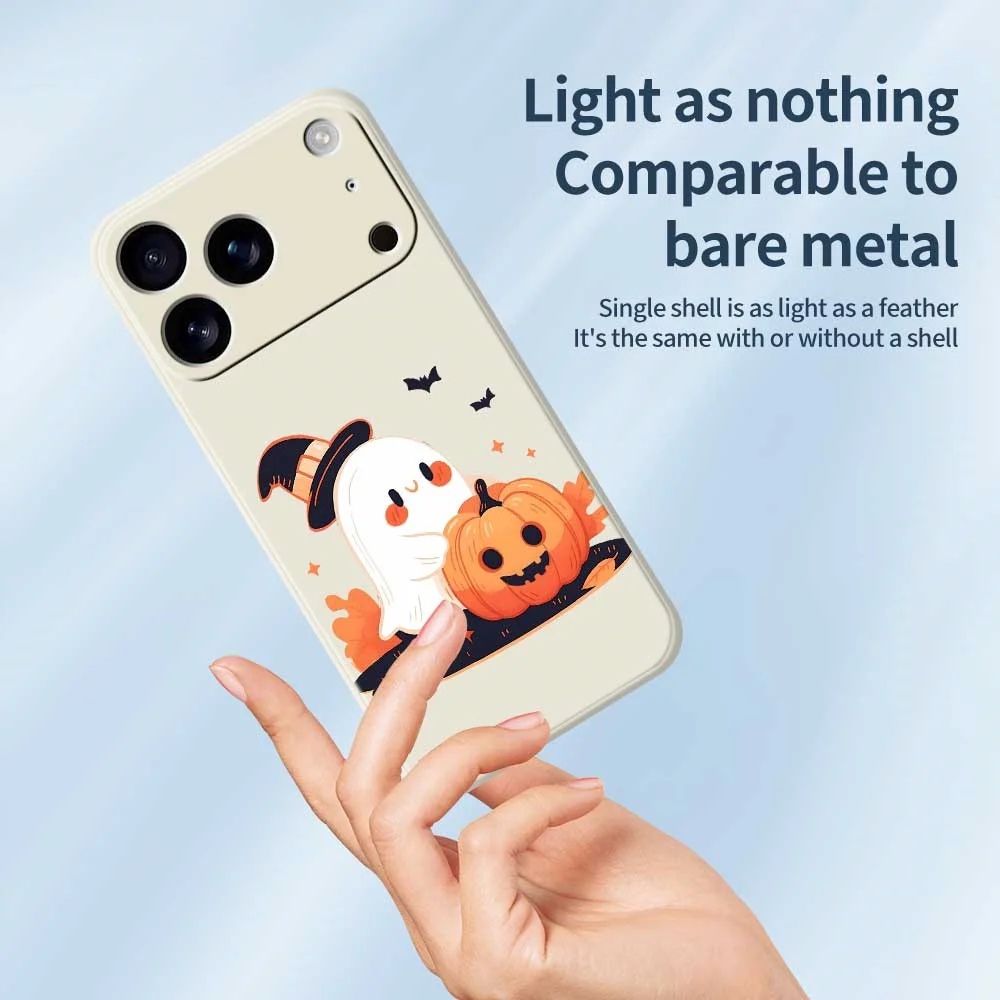 For iPhone 17 Pro Max Case Halloween Ghost Pumpkin Pattern Printing Straight Edge TPU Phone Back Cover - Black - Image 3